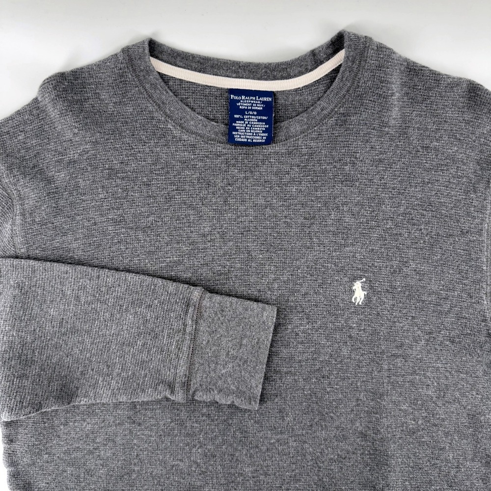 Polo Ralph Lauren Thermal Shirt Mens Large Grey Waffle Knit Long Sleeve Crewneck